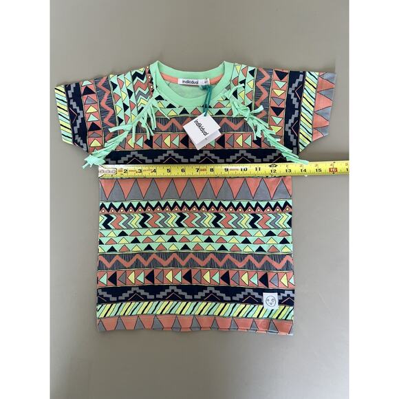 Indikidual Fringe Tee Kids 6/7Y Green Chili Patterned Short Sleeve - Picture 9 of 10